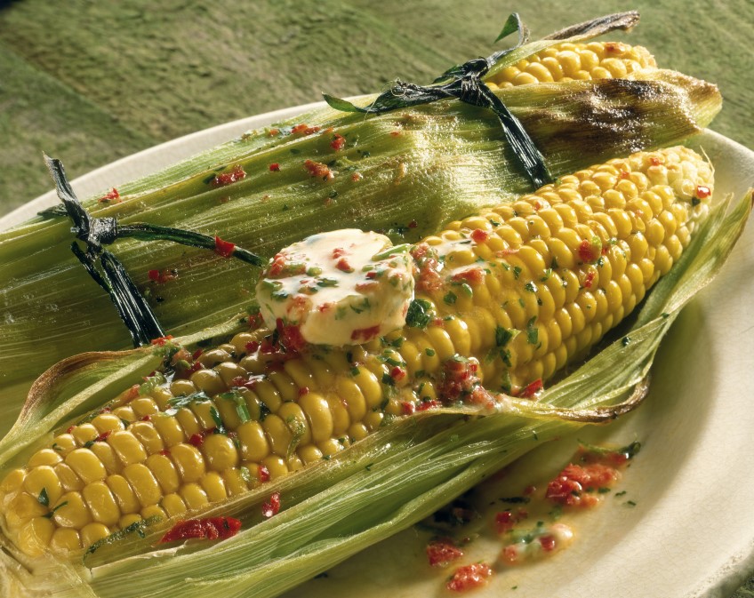 Barbecued sweetcorn with chilli butter