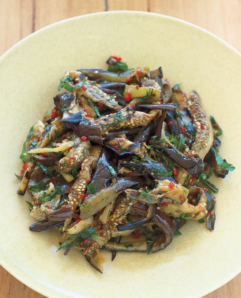 Eggplant salad with chilli and mint