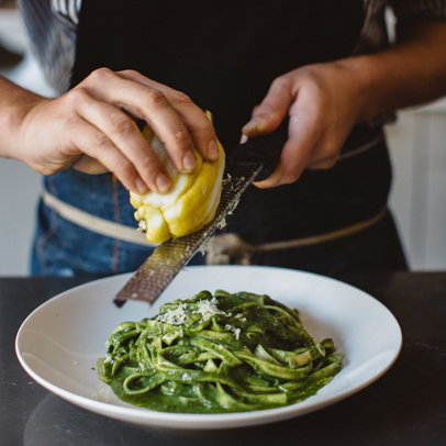 Delicious: Warrigal greens with fettuccine