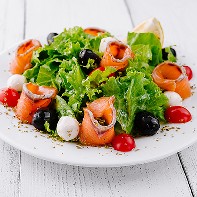 Smoked Salmon, Bocconcini and Olive Salad