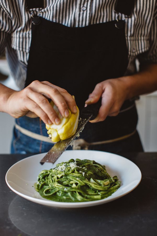 Warrigal greens with fettuccine